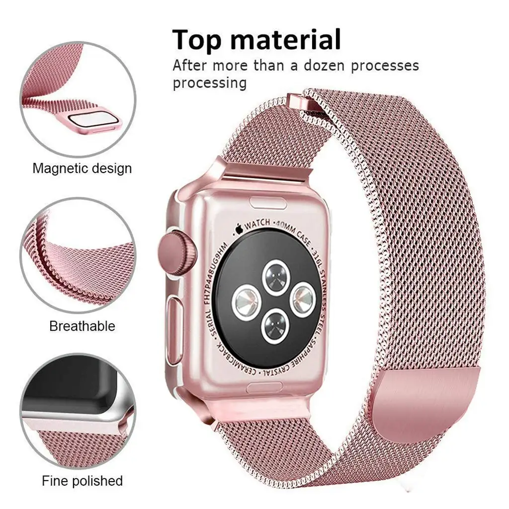 Ремешок+ Алмазный чехол для Apple Watch 38 мм 40 мм 44 мм 42 мм ремешок из нержавеющей стали Миланский Браслет-петля для iWatch 5 4 3 2 1 полосы