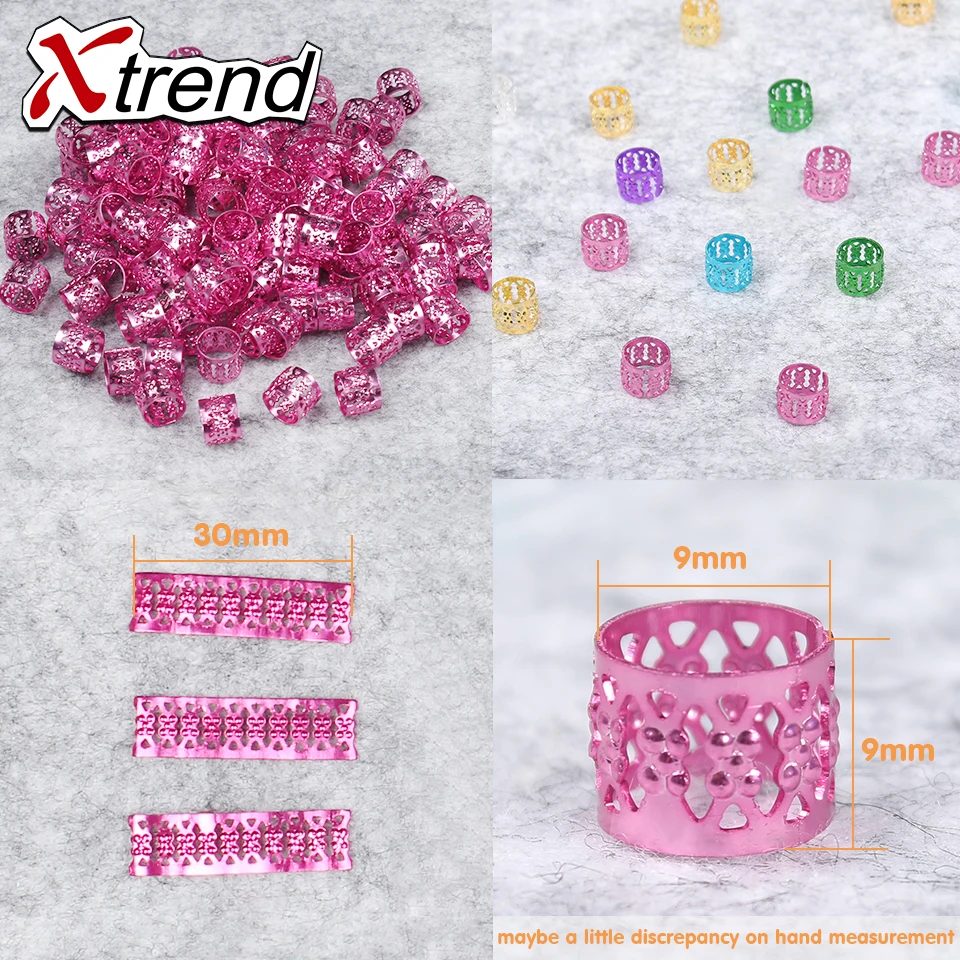 Xtrend 200 шт/партия красивые яркие цвета бусины для дредов регулируемые алюминиевые металлические кольца для волос для плетения кольца для дредов 9 цветов
