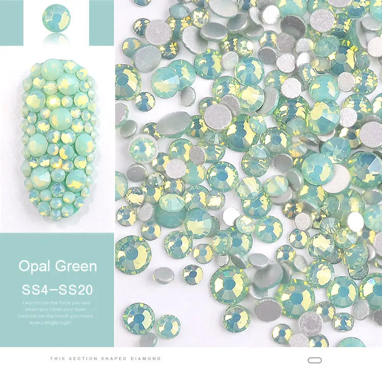 Opal Green 1 упаковка, 350 шт, 1,6 мм-4,7 мм, Кристальные цветные драгоценные камни для ногтей, опал, стразы для дизайна ногтей, стеклянные камни с плоской задней поверхностью для самостоятельного изготовления, УФ-гель, 3D украшение для ногтей - Цвет: Opal Green