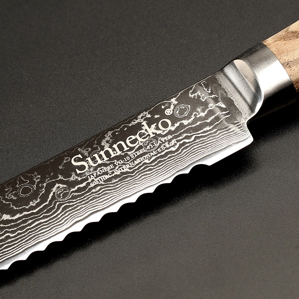 SUNNECKO Premium 8 дюймов нож для хлеба 73 слоя Дамасская стальная бритва острым лезвием