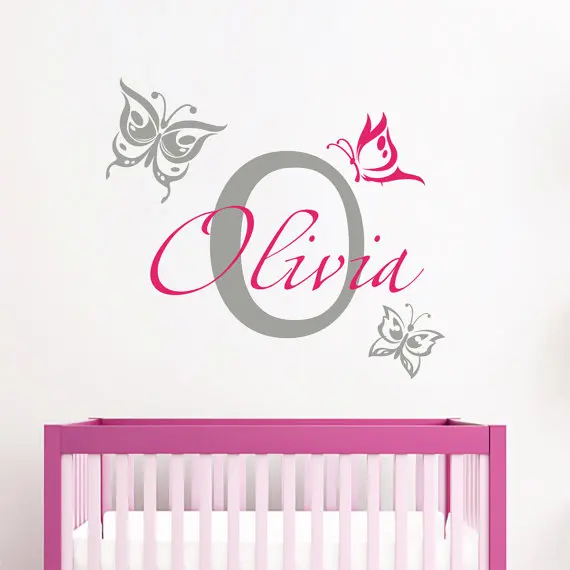 

Custom Personalized Kids Room Decor Wall Sticker Vinyl Removable Designed Any Name With Initial And Butterflies Wall Mural Y-905