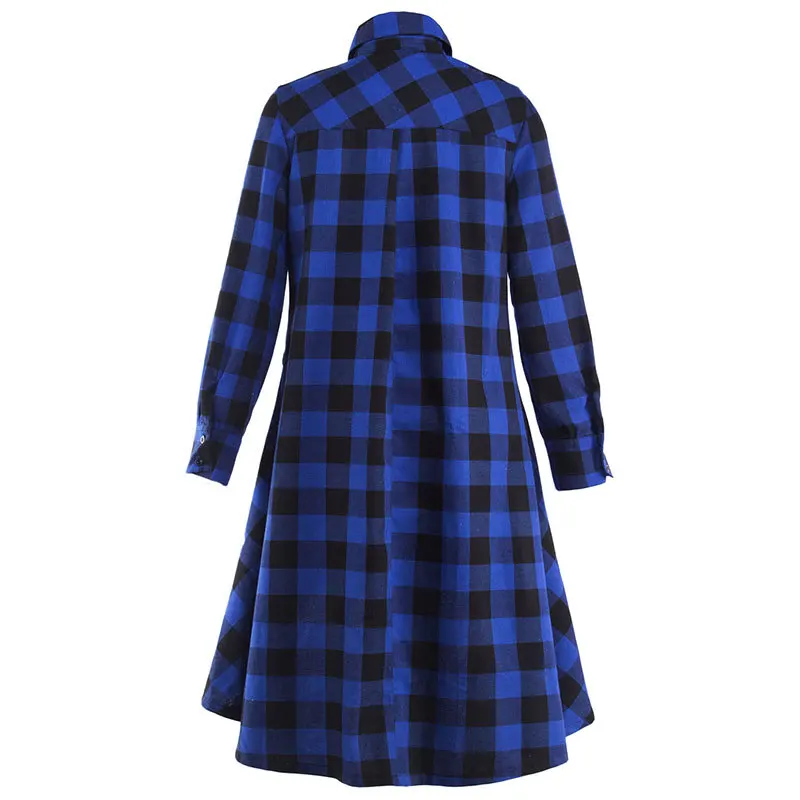 Длинное клетчатое платье рубашка Осеннее 2020 женское с длинным рукавом отложным