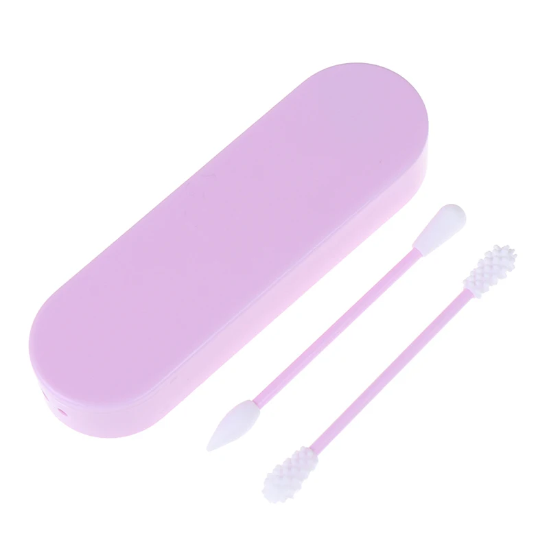 Pink 2 шт многоразовые ватные палочки с двойной головкой для чистки ушей Косметические Силиконовые ватные палочки для чистки макияжа ватные палочки с Q-Tip - Цвет: Pink