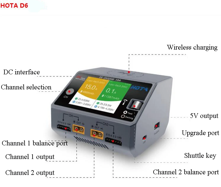 Двухканальное умное зарядное устройство HOTA D6/D6Pro AC/DC 200 Вт 650 15A LiIon NiMH аккумулятор с