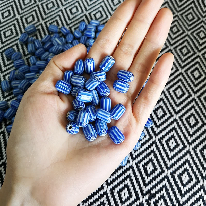 Китайские антикварные бусины в форме бочонка 10 бусин сине белые TSB0026|necklace necklace|bead
