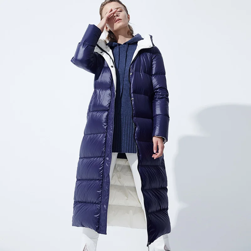 100% новый женский зимний пуховик внешняя длинная Личность Мода 2018 белый гусиный