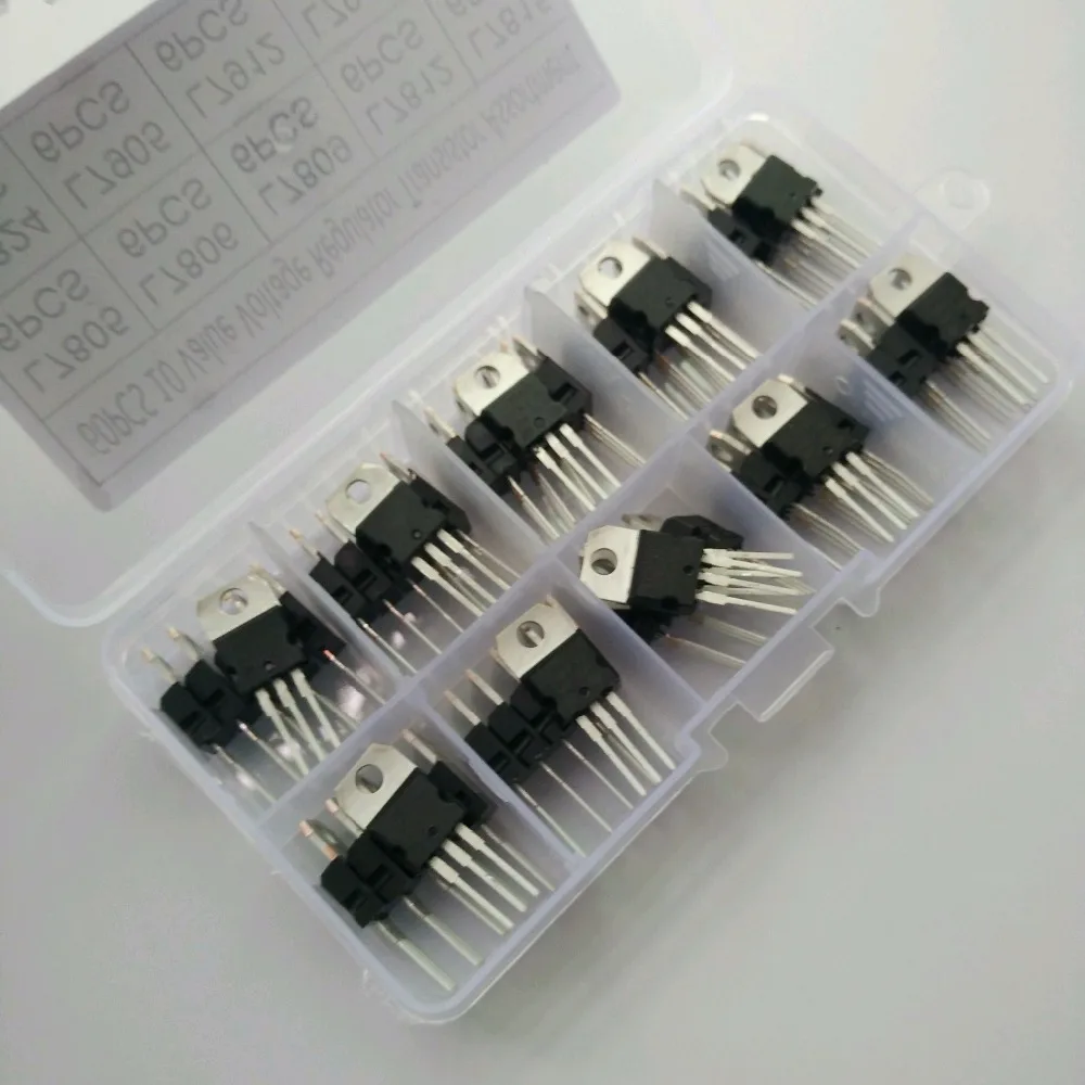 

10 Values 60pcs L7805~LM317 L7806 L7809 L7812 L7815 L7824 L7905 L7912 L7915 Voltage Tansistor Assortment Kit Set