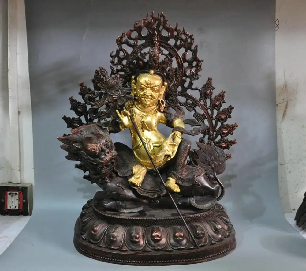 20 &quotКитай Тибетский зонтик Небесный король ваисравана Будда езда Лев Бронзовая