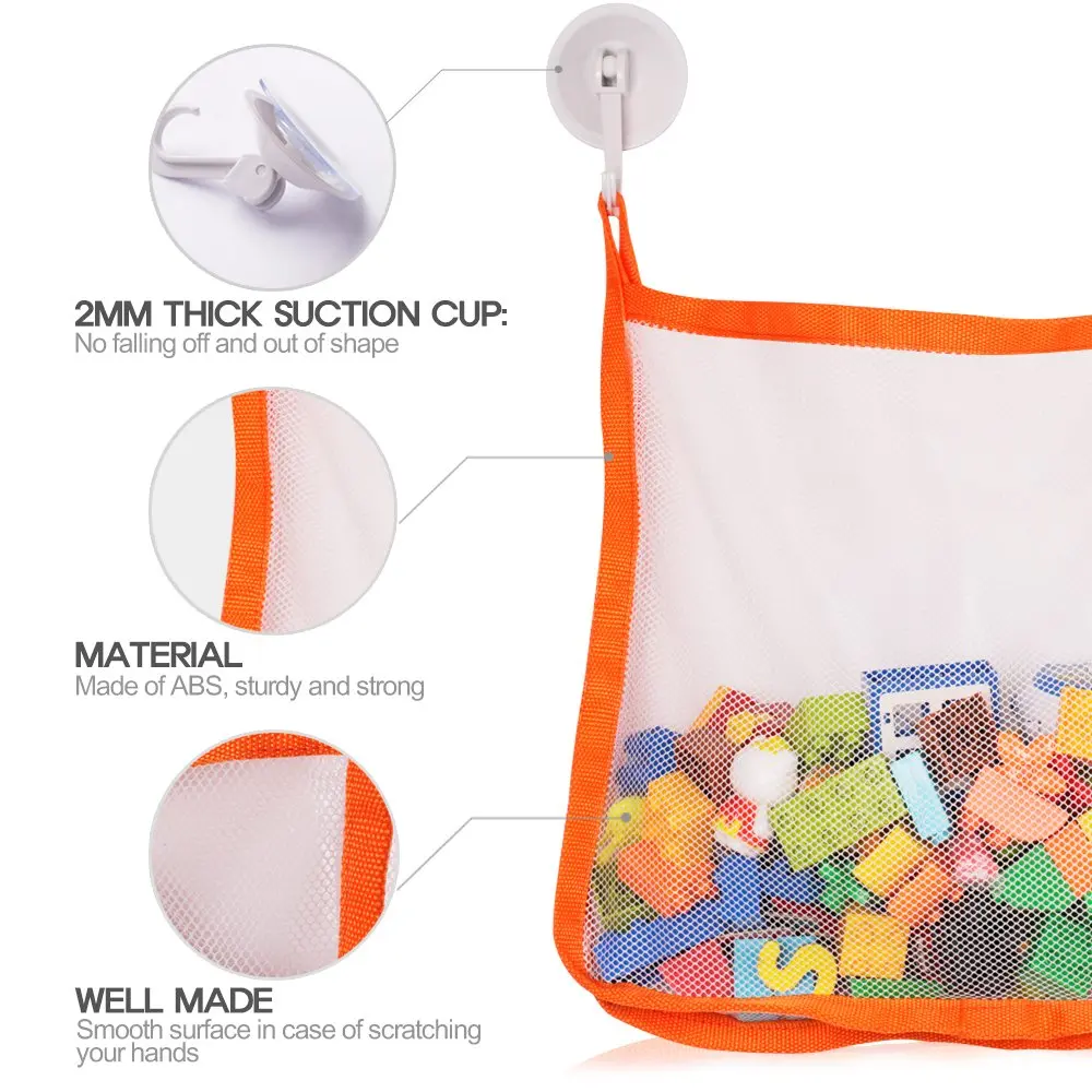 Органайзер для игрушек для ванной-крючки на присоске+ клейкие крючки-органайзер для игрушек для ванной, сетчатый мешок, игрушки для ванной, крючки для хранения на присоске