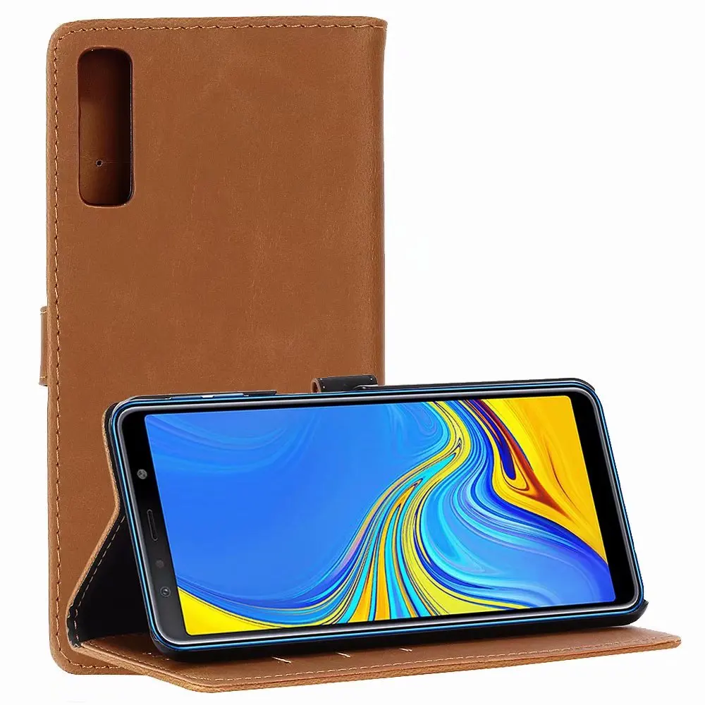 Роскошный кожаный чехол из ПУ кожи для samsung Galaxy A7 2018 с откидной крышкой подставкой
