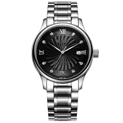 SSilverBlack Montre Homme BUREI часы люксовый бренд мужские водонепроницаемые механические Автоматические наручные часы мужские часов Relogio Masculino - Цвет: SSilverBlack