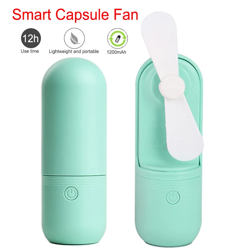 

Smart Capsule Fan Portable Handheld with Rechargeable Built-in Battery 800mA USB Port Handy Air Cooling Mini Fan for Smart Home