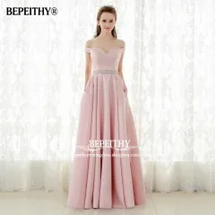 rose pink in stock Vestido de festa, длинное вечернее платье трапециевидной формы, винтажное платье с открытыми плечами, платья для выпускного вечера, пояс со стразами, Robe De Soiree - Цвет: rose pink in stock