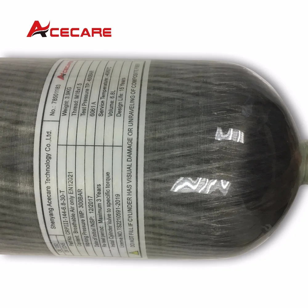 Acecare AC168 6.8L CE Paintball Scuba Diving Equipment High Pressure Cylinder Compressed Air Carbon Fiber Tank Pcp Air Tank