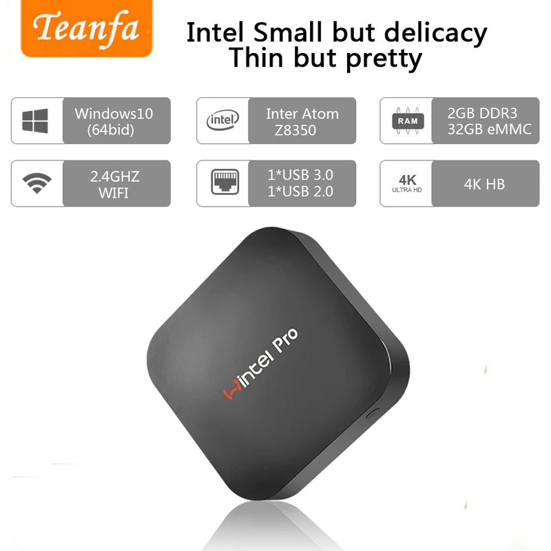 W8 Pro Box ТВ мини ПК intel atom X5 Z8350 1 92 ГГц четырехъядерный процессор 2 ГБ/32 ГБ с WI FI BT4.0 RJ45