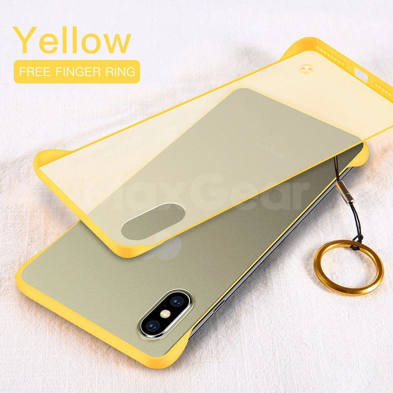 Прозрачный Бескаркасный Матовый Жесткий чехол для телефона для iPhone X 7 6 6S 8 Plus тонкий прозрачный чехол для iPhone XS Max XR с кольцом на палец - Цвет: Yellow With Ring