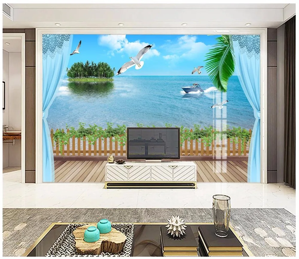 

Пользовательские 3d фото обои 3d настенные фрески обои 3D вид на океан балкон Дельфин залив остров фон настенная живопись Домашний декор