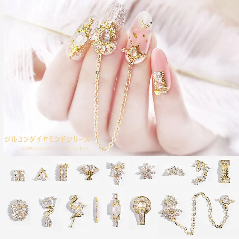 

Top Quality Luxury Zircon Crystal Rhinestones For Nails Alloy Gold Nail Art Decorations Fashion Chains Tassel Jewelry Ornaments