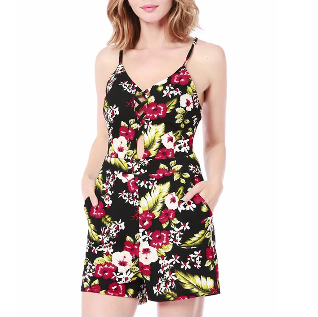 Женский модный прямой свободный топ с v образным вырезом мини комбинезон