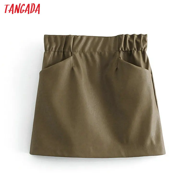 Tangada кожаная юбка черная юбка мини юбка из кожи модная юбка стильная юбка юбка на резинке эластичный пояс юбка с завышенной талией 6A69