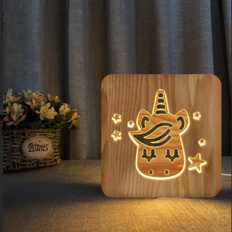 CUSTOMIZED Подгонянный свет Единорог деревянный светодиодный светильник резьба 3D светильники, декор дома лампа с питанием от USB декоративное ночное освещение праздник - Испускаемый цвет: CUSTOMIZED