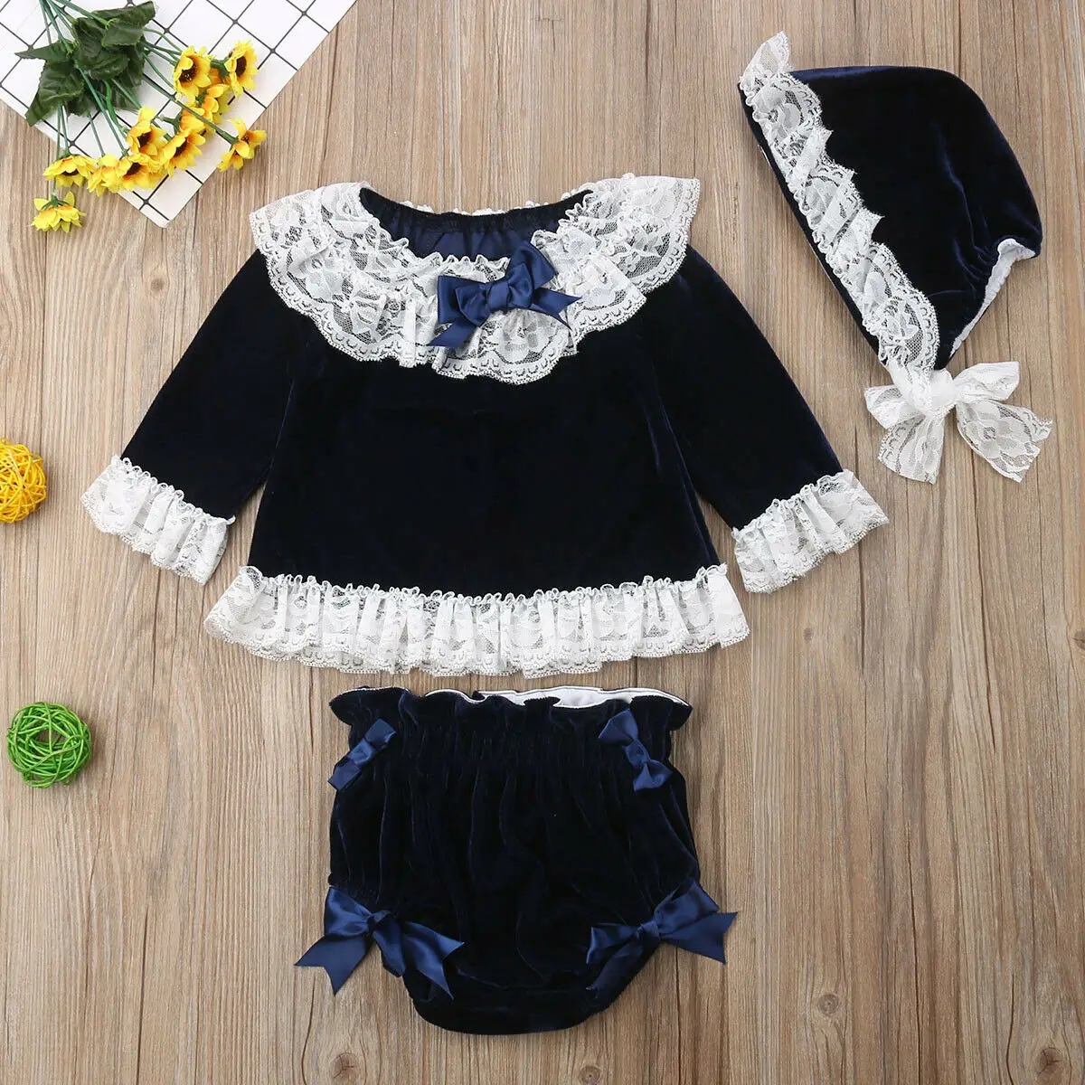 Набор одежды для новорожденных девочек Pudcoco из золотистого бархата с цветочным