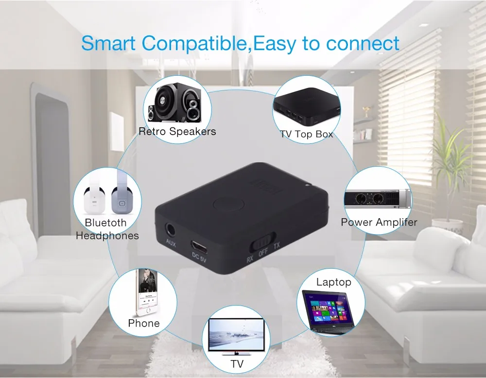 2 в 1 Bluetooth-приемник и передатчик звука August MR260 с технологией aptX Low Latency и аудиовыходом 3.5 мм для автомобиля, колонок
