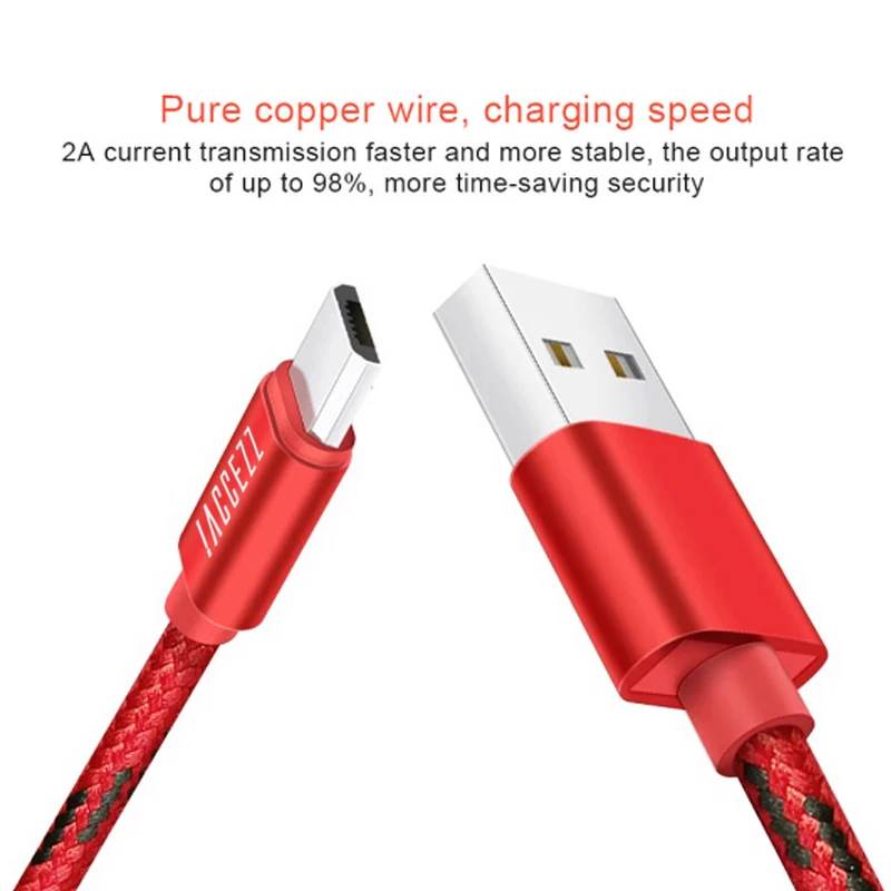 ! ACCEZZ Нейлон Micro USB кабель 2.4A Android телефон провод для быстрой зарядки samsung S7 Xiaomi Redmi