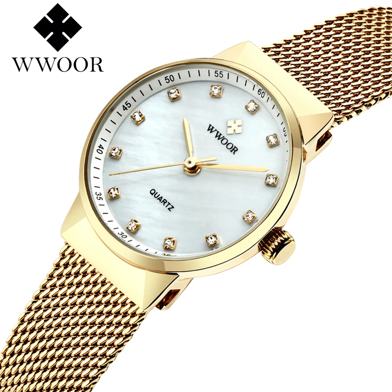 Женские часы лучший бренд класса люкс WWOOR алмаз серебро женские наручные Простой