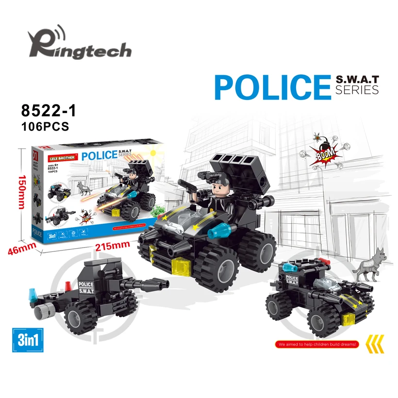 Ringtech-Леле брат строительные блоки 618 шт. City Полиция серии Сват 8 в 1 Город