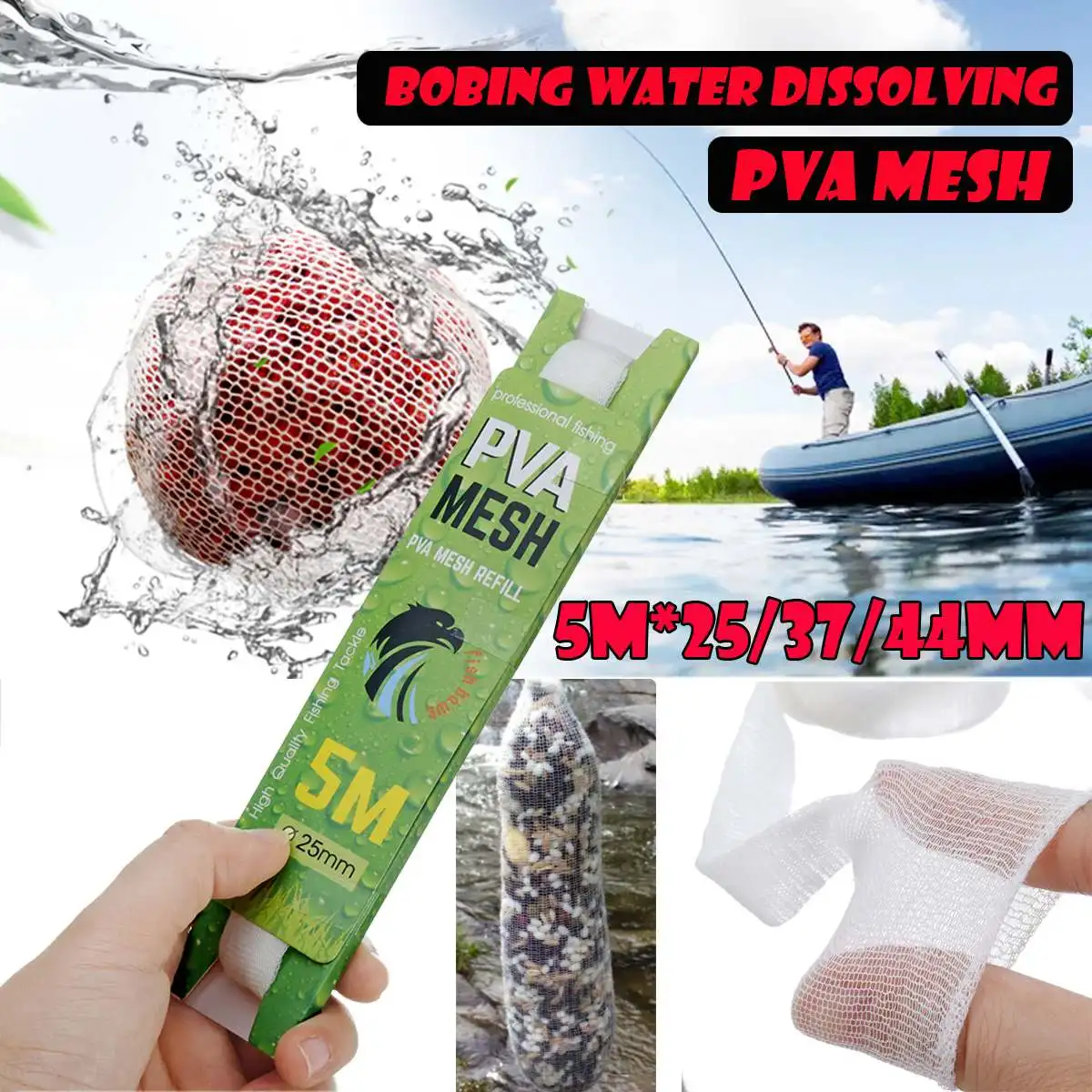1PC 5M 7M 10M Carp Fishing PVA Mesh Refill Hair Rig Hook Bait Feeder Boillie Rigging Rig Hook 18/25/37/44mm