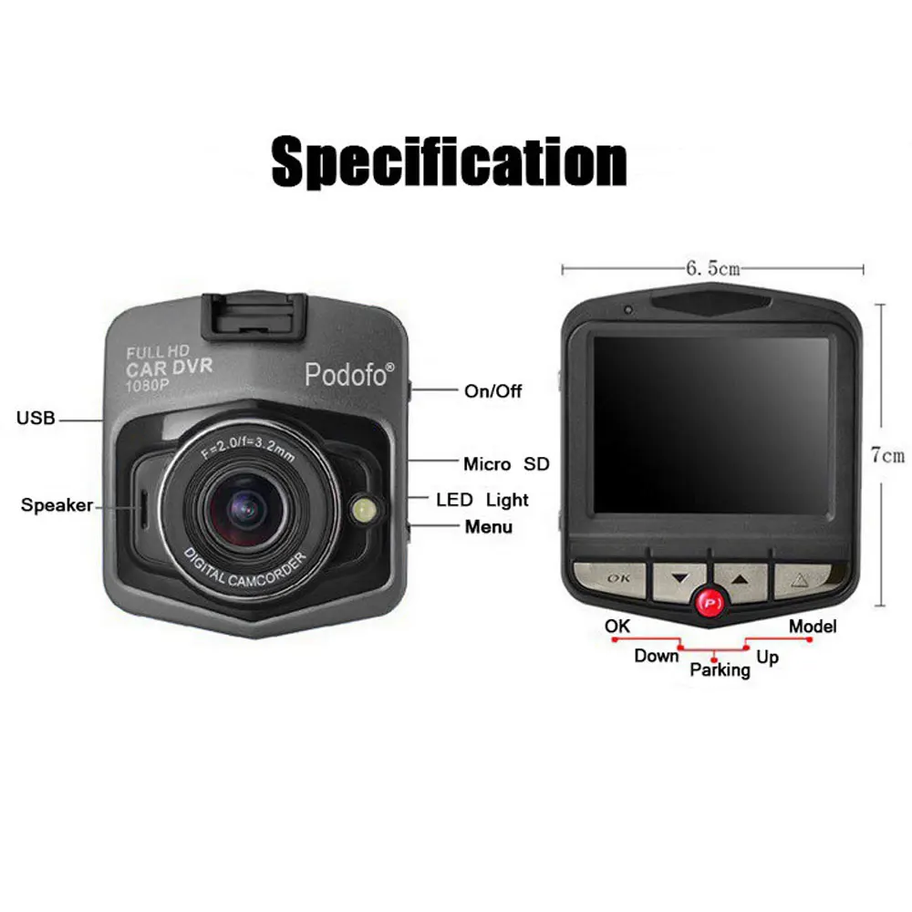 Podofo Мини Автомобильный видеорегистратор Dashcam Full HD 1080 P рекордео для