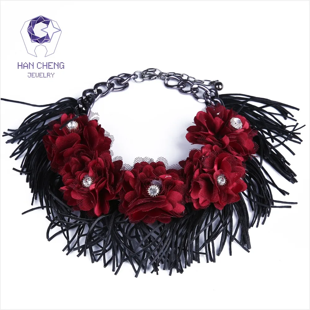 Новинка модное ожерелье HanCheng из искусственной кожи с кисточками стразы