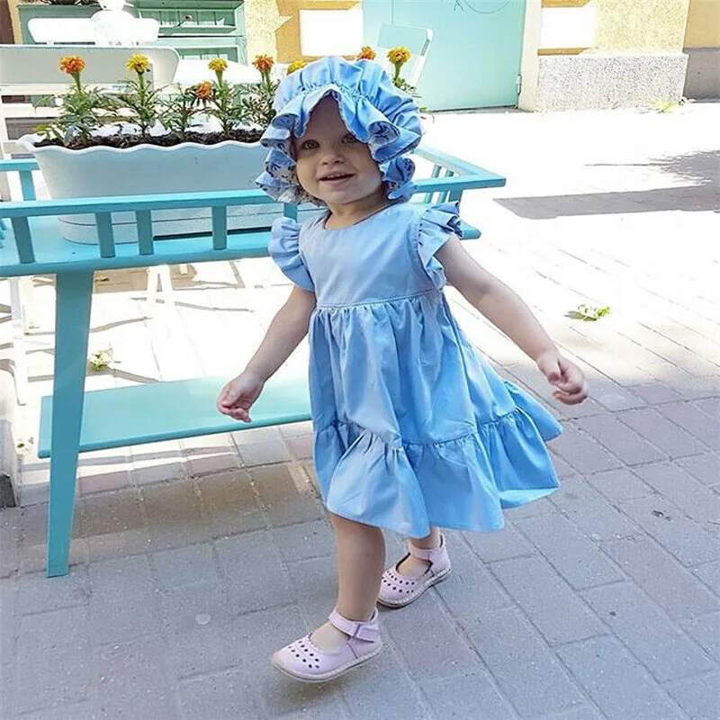 1-5Y Casual Kids Baby Girl Plain Sundress Flying Sleeve Swing Princess Dress Solid Backless Bow Lace-up Wedding Party Tutu | Детская
