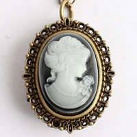 elegant white lady head portrait sculpture pocket watch womens necklace chain retro pendant girls small size mini quartz watch