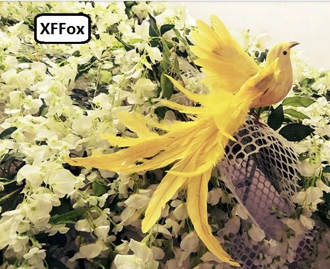 

creative simulation wings Phoenix Bird toy foam&feather yellow long tail bird gift about 25x40cm xf0529