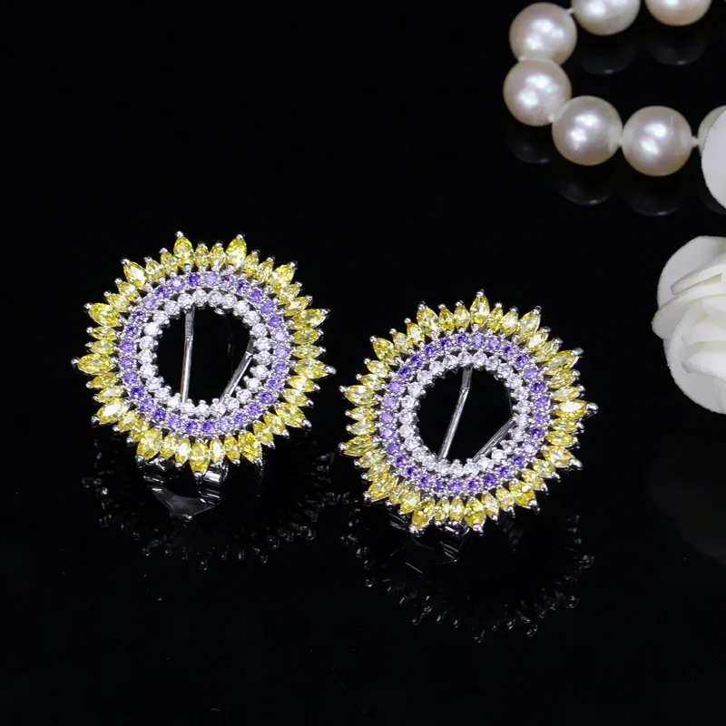 CWWZircons Fashion Marquise Cut Yellow And Purple CZ Zirconia Stones Round Big Easy Stud Earrings for Women Jewelry CZ043 | Украшения и