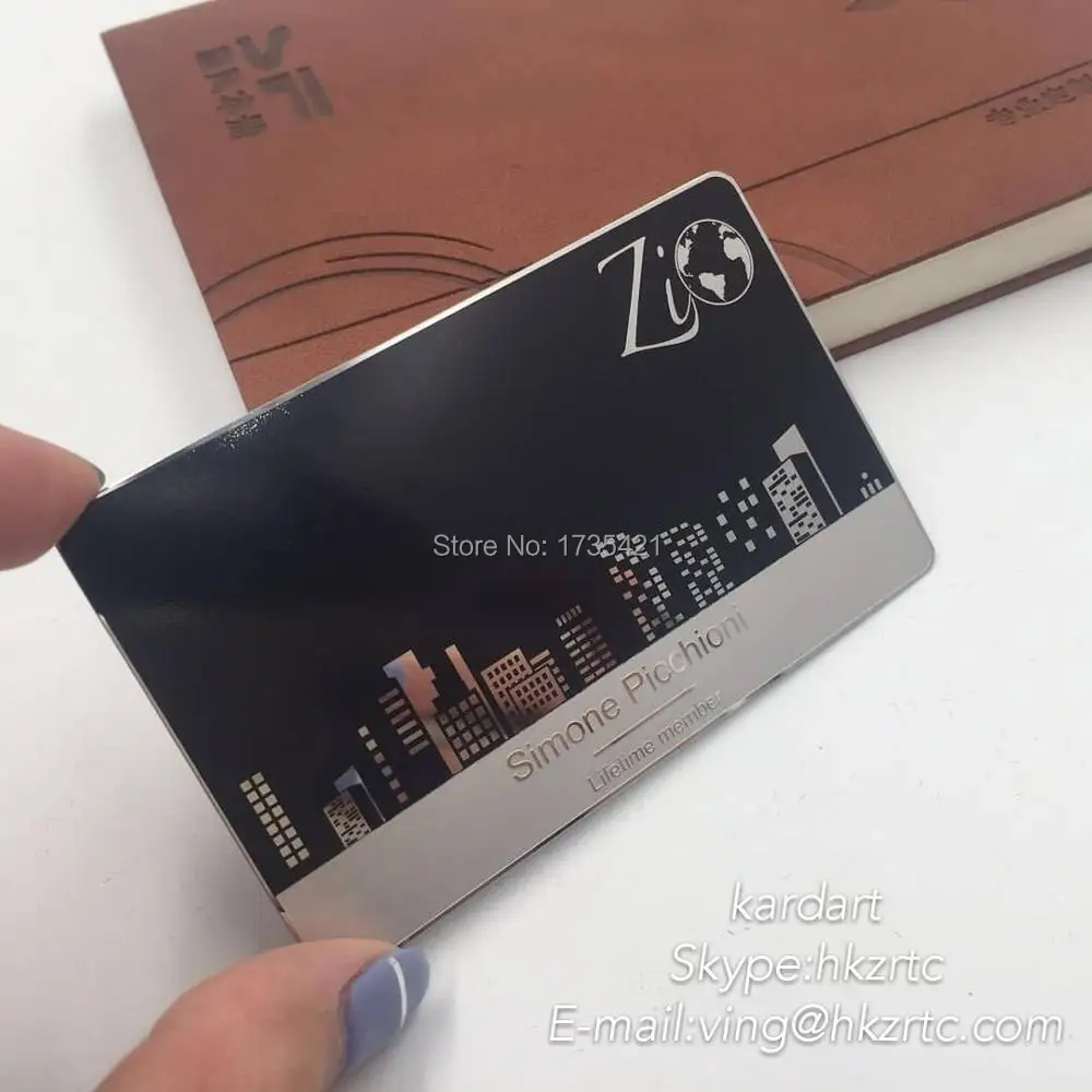 (100pcs/lot)black middle large area printing with sliver glossy metal cards
