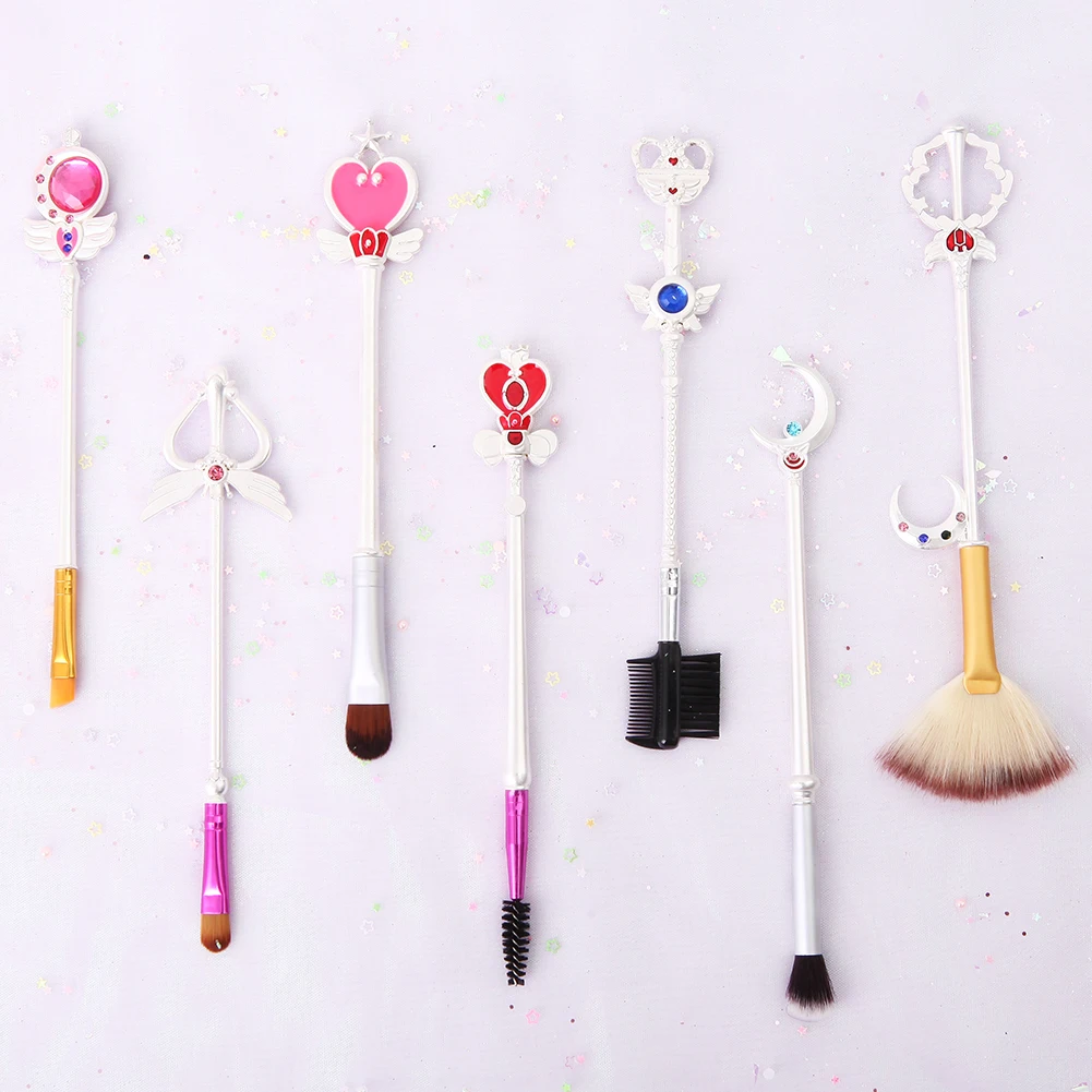 BBL 7 шт Аниме Сейлор Мун серебряные кисти для макияжа Cardcaptor Sakura Wands основа консилер