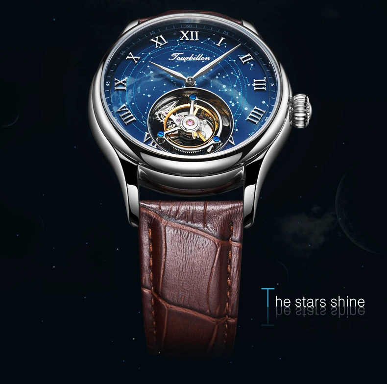 Tourbillon механические часы мужские Лидирующий бренд часы сапфировые зеркальные оригинальные ручные обмотки полый ход Мужские t звездное небо часы Saat