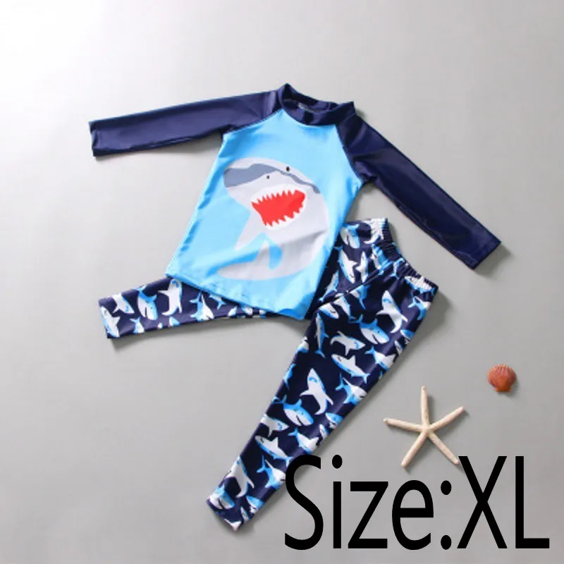 shark XL Одежда для плавания подростковый купальник для больших мальчиков, купальный костюм для серфинга, комплект из двух предметов, Солнцезащитный головной платок для плавания, пляжный набор для купания - Цвет: shark XL