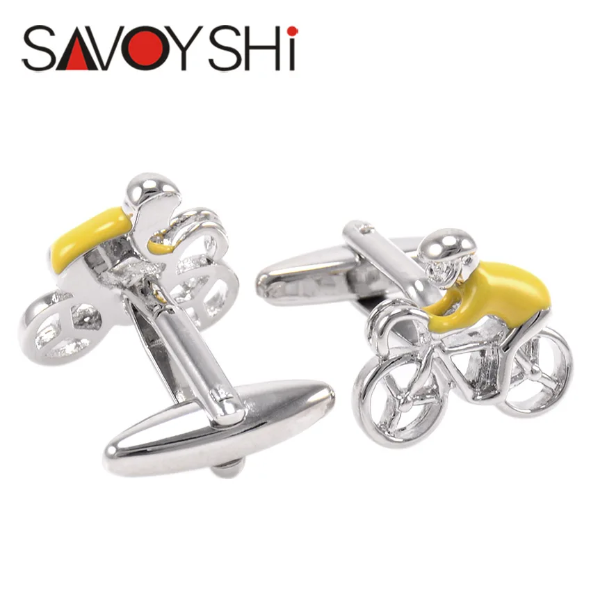 

SAVOYSHI Bicycle Cufflinks for Mens Shirt Cuff buttons High Quality Yellow Enamel Jockey Cuff links Fashion Brand Men Jewelry
