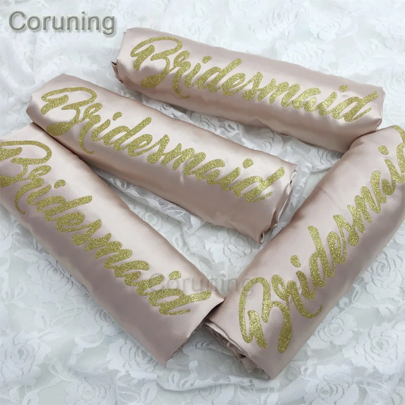 Champagne Bridesmaid Кимоно для невесты с золотым блестящим принтом и буквенным принтом, женское платье из искусственного шелка для девичника, свадебные вечерние халаты - Цвет: Champagne Bridesmaid