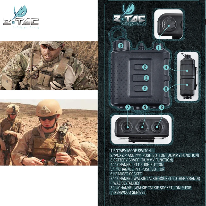 Z-tactical Airsoft Invisio X50 PTT Kenwood для Тактической Военной гарнитуры BAOFENG аксессуары для рации