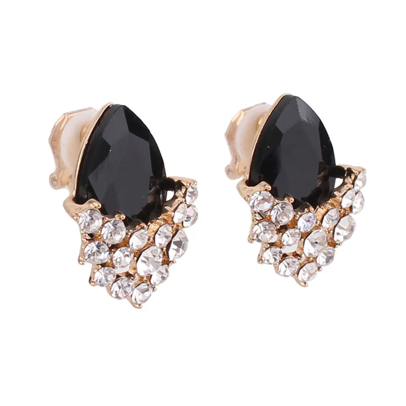 black clip on Корейский стиль, Кристальные стразы, в форме капли воды, клипсы, серьги без пирсинга для женщин, Свадебные Роскошные серьги с застежкой - Окраска металла: black clip on