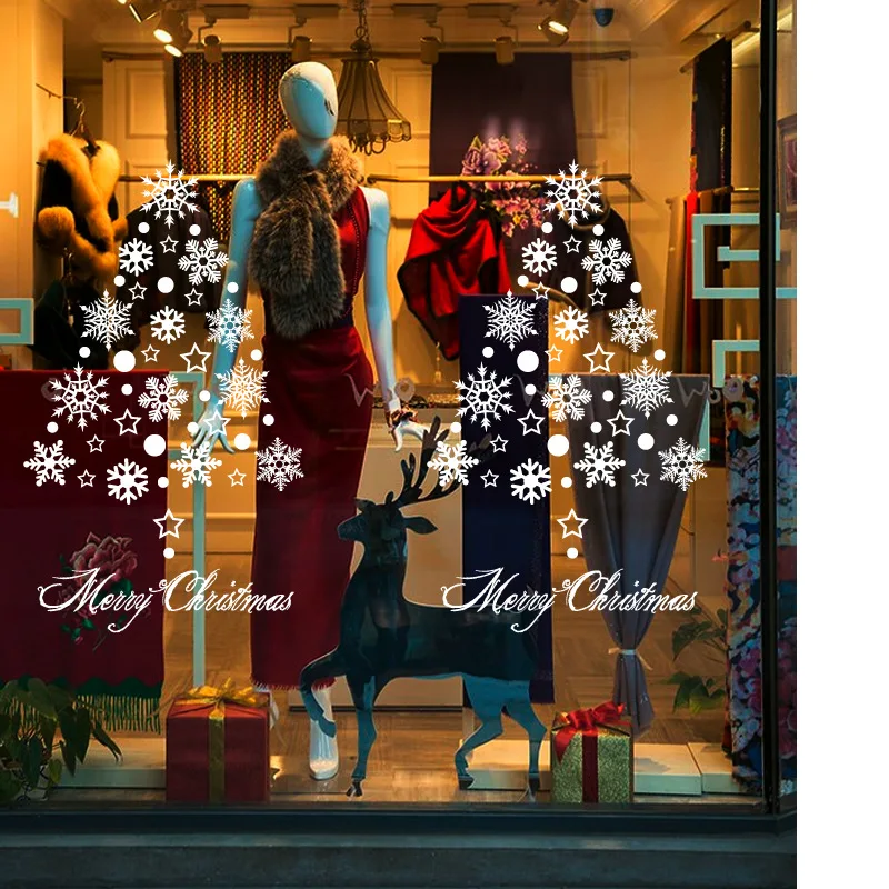 Рождественская Снежинка съемная стеклянная витрина настенная наклейка домашний