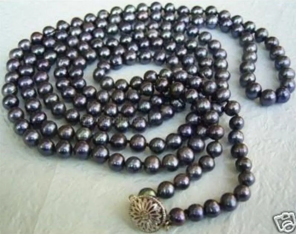 

Exquisite 6-7mm FW black Cultured freshwater pearl necklace 50">>>Free shipping