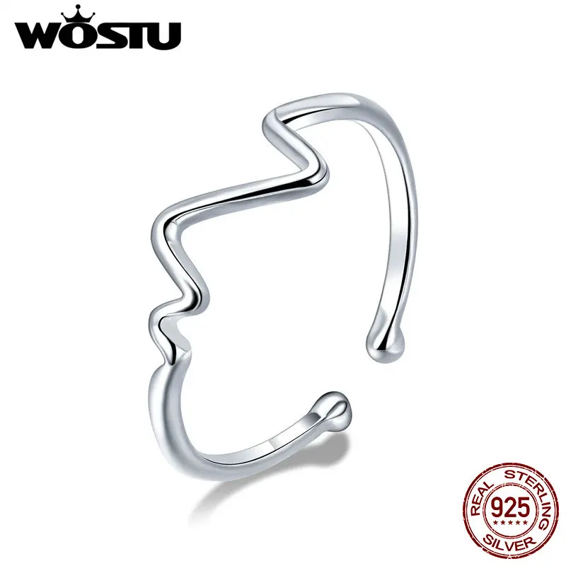 WOSTU,, 925 пробы, серебряные, модные, волнистые, открытые, кольца на палец, для женщин, сердцебиение, уникальное кольцо, призвание, вечерние, хорошее ювелирное изделие, FMR159
