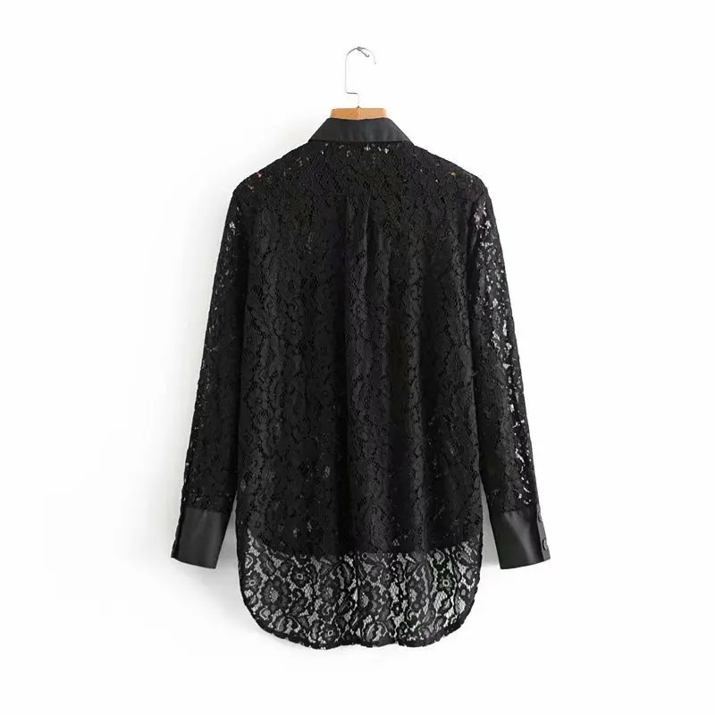 H. SA сексуальные рубашки в стиле панк весна-лето 2019 Черная кружевная рубашка с