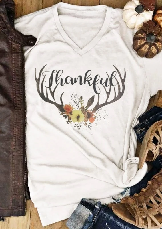 2018 Новая мода Благодарный цветочный рога Футболка Топ Лето Повседневная